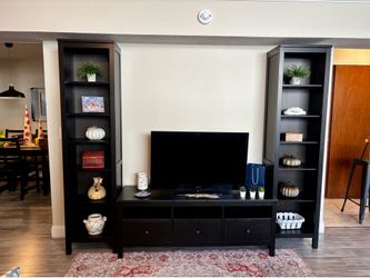 Black Entertainment Center with TV Stand and 2 Matching Bookcases