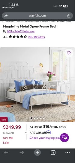 Cute white queen size bed frame with metal box spring