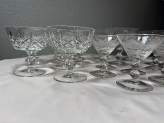 Vintage Cut Crystal Champagne Coupes Set of 18 Bubble Stem Etched Glasses