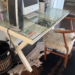 Ava Glass Display Wood Desk Antique White 