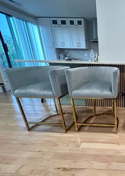 Gray Velvet Barrel Counter Stools