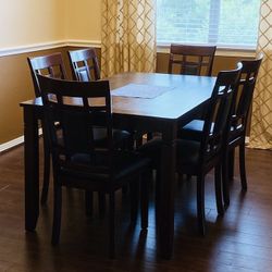 7 PC Brown Wooden Dining Table with 6 Chairs - Moving out sale 