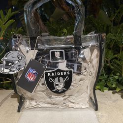 NFL LOUNGEFLY LAS VEGAS RAIDERS CLEAR CONVERTIBLE BACKPACK & TOTE CROSSBODY STADIUM BAG