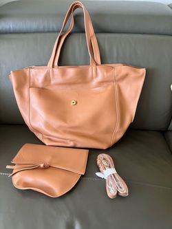 Anthropologie Vegan Leather Tote in a tan color,with bonus crossbody purse. See pics please