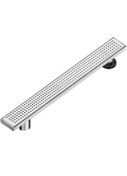 Neodrain 36-Inch Offset Side Outlet Linear Shower Drain with Quadrato Pattern Grate Cover, Brushed 304 Stainless Steel Rectangle Shower Floor Drain, w