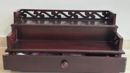 Dark Wood Tiered Desk Organizer with Drawer