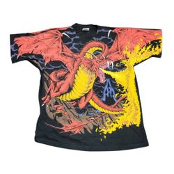 Vintage Liquid Blue Shirt Mens XL Black Dragon Knight AOP