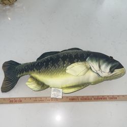 Trout Bass Fish Pillow Plush  Large Fins Eyes Realistic Stuffed Animal Toy 24”