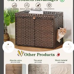Cat Litter Box Enclosure Furniture, Handwoven Ratt