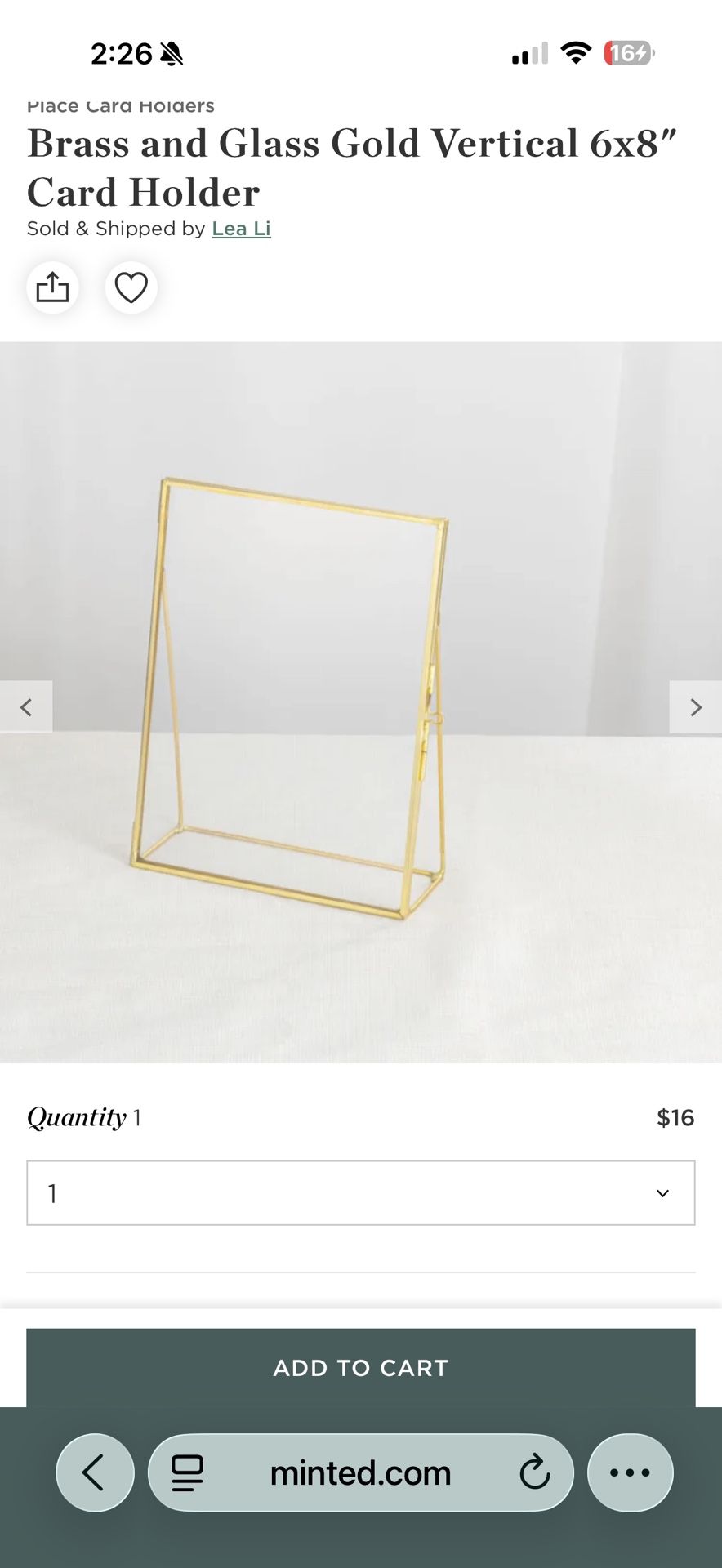 Brass And Gold Vertical 6x8” Card/photo Holders