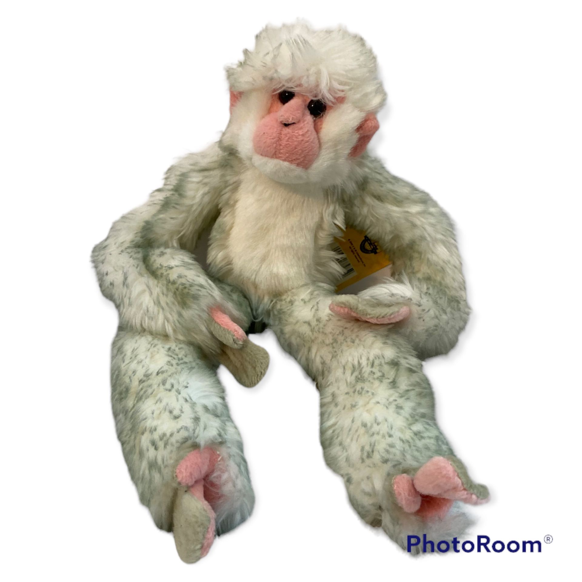 Vintage 1999 Wild Republic Plush Hanging Monkey Macaque Stuffed Animal 16” Gray-.
