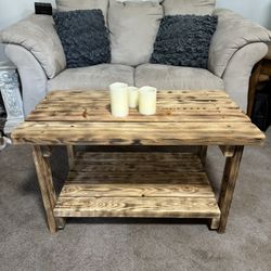🔥 Handcrafted Rustic Coffee Table – Solid Wood with Burnt Finish 🔥