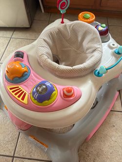 Storkcraft 3-in-1 Activity Walker and Rocker, Pink Includes Jumping Board and Feeding Tray, Interactive Walker for Toddlers and Infants