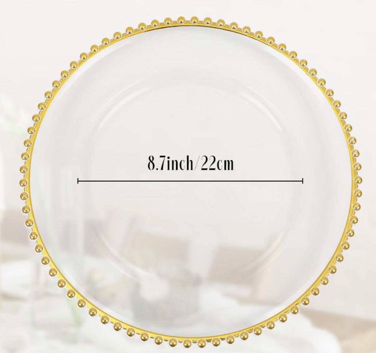 100 Clear gold Beaded 13in Plates with Napkin Rings! Free