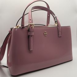 AUTH Tory Burch Emerson Patent Mini Tote - Pink Ginger - MSRP $398