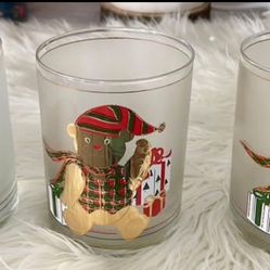 Vintage Culver Double Old Fashioned Glasses Christmas Bear 22k Gold