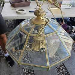 Huge Vintage Lamp Glass And Gold Color Candle Stile 