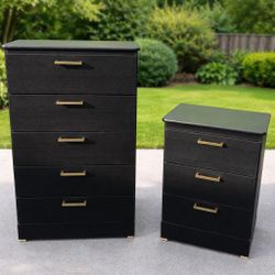 Beautiful Black Chest And Nightstand W/Gold Handles⚜️