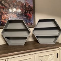 HUGE MOVING SALE! Pair of like new gray hexagon shelves. Check my profile for more great items!