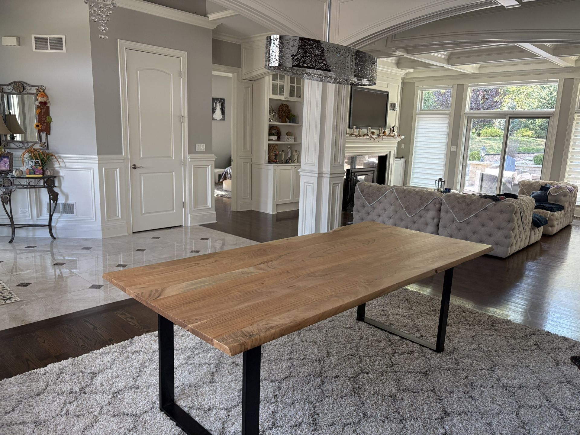 Acacia Solid Wood Top Metal Base Dining Table