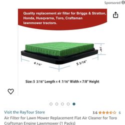 Lawn Mower Air Filter. $5