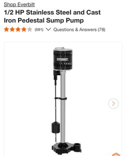 Everbilt 1/2 HP Stainless Steel and Cast Iron Pedestal Sump Pump