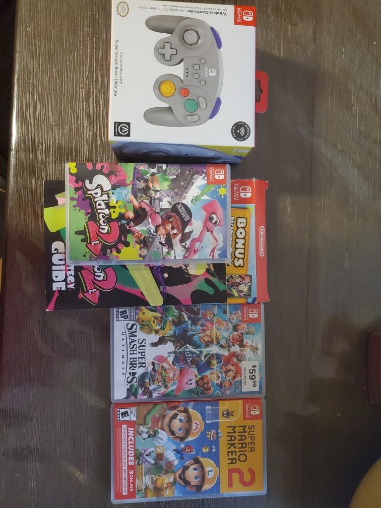 3 switch Games and 1 wireless gamescube controller