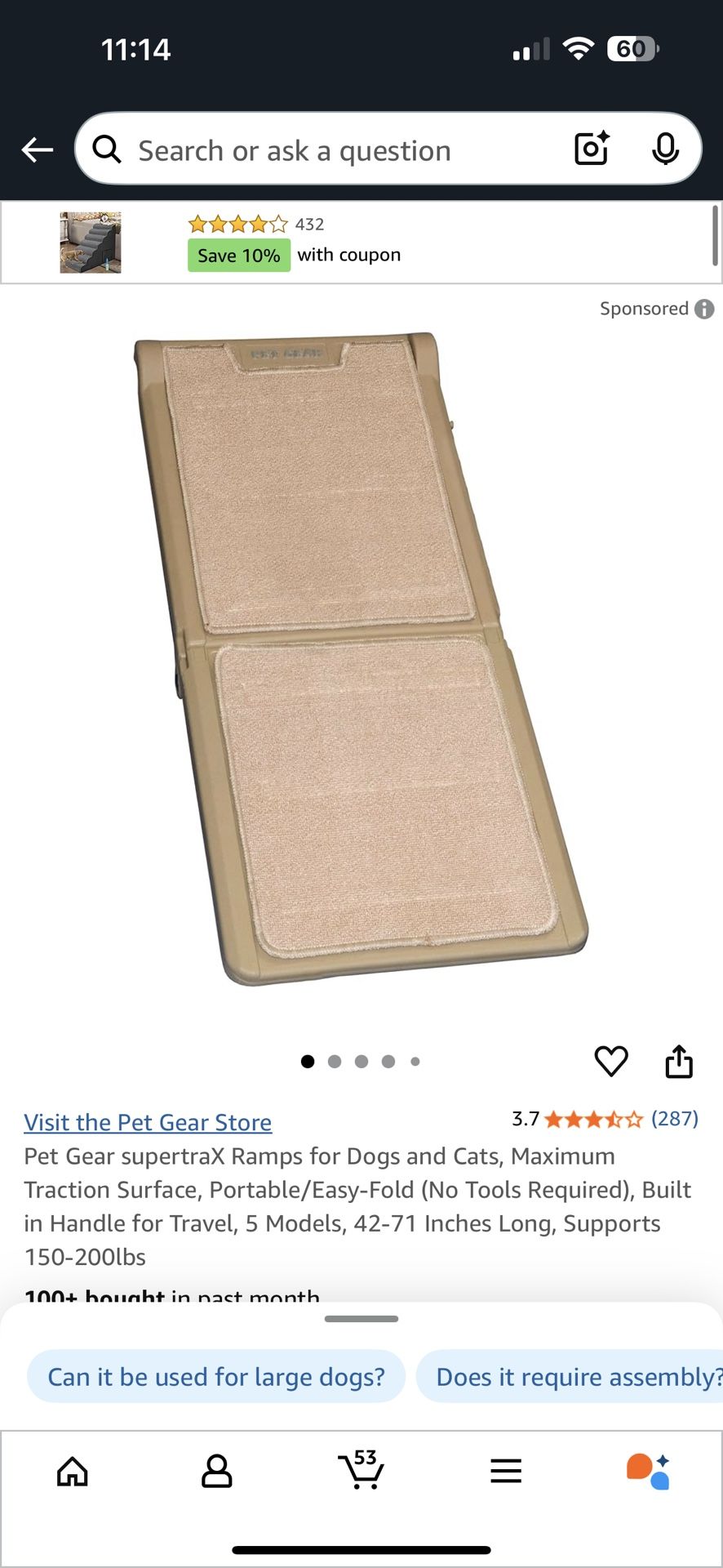 Ramps for Dogs and Cats, Maximum Traction Surface, Portable/Easy-Fold (No Tools Required), Built in