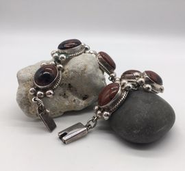 Vintage Mexico Silver & Natural Stone Bracelet