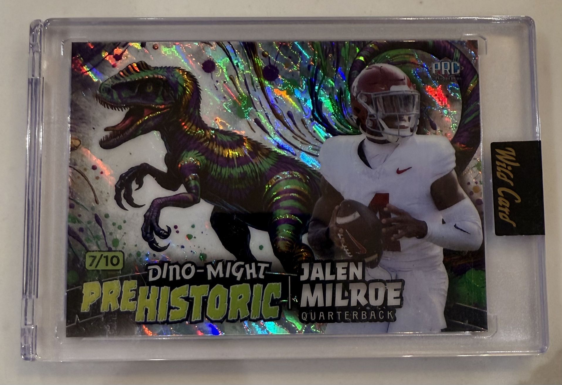 2024 Wild Card Prehistoric Dino-Might Jalen Milroe Stegosaurus 7/10 Rookie RC SP