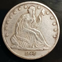 XF 1860 S Seated Liberty Half Dollar AU 