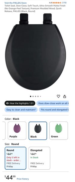 Slow close soft touch, premium moulded wood black toilet seat