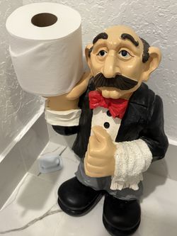 Vintage 1 Roll Toilet Paper Holder. Waiter Chef Butler As Is $50. Or New Gold King Kong On Tree Trunk Never Used $65