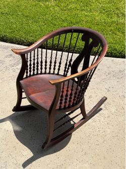 Antique Bekins Solid Oak Harp-Back Rocking Chair