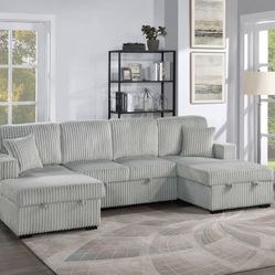 Corduroy Sectional Sleeper With Storage 