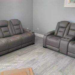 Gray Power Reclining Living Room Set Sofa And Love seat 