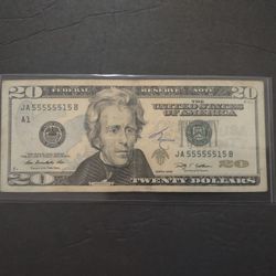 $20 Dollar Bill - Fancy Serial Number 2009, Lucky Seven of a Kind JA(contact info removed)5B