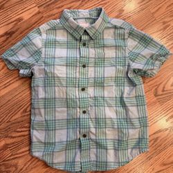 Boys Green Blue Plaid Button Down Shirt Size M(8)