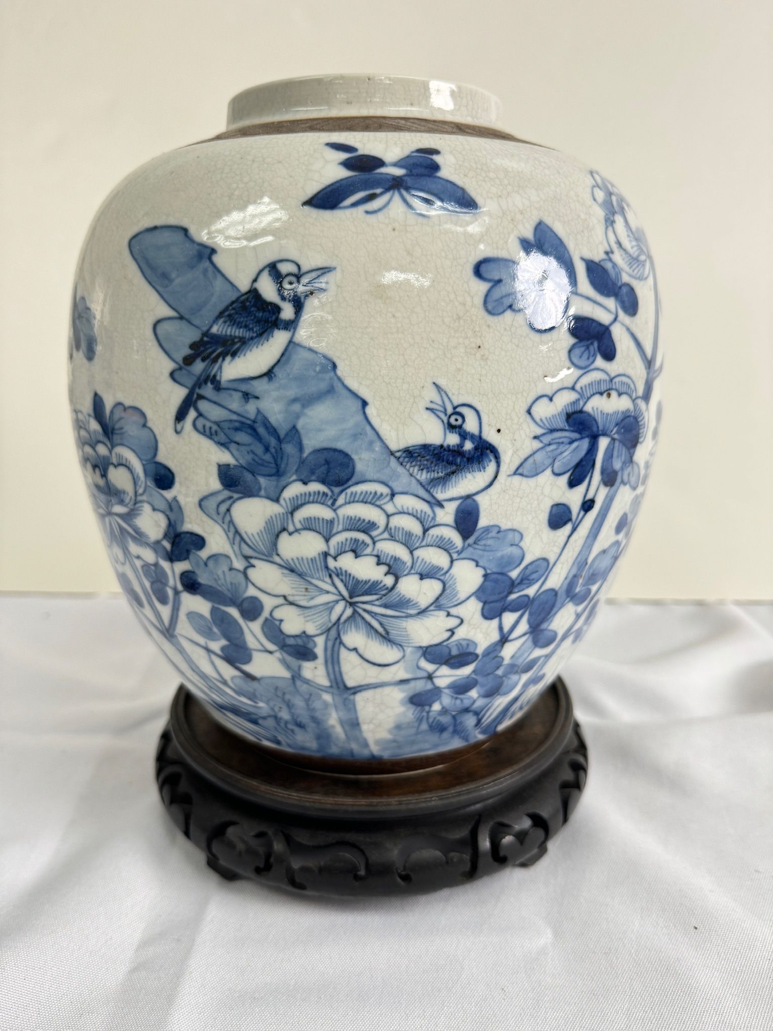 Antique Chinese 中国清代青花花鸟罐
