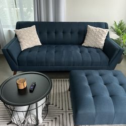 Blue Sofa and Ottoman - 73” 