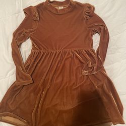 New Golden Brown Velour Girls Dress Size 6 