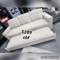 Beige Corduroy Sleeper Sofa With Pull Out Bed  - October Sale !