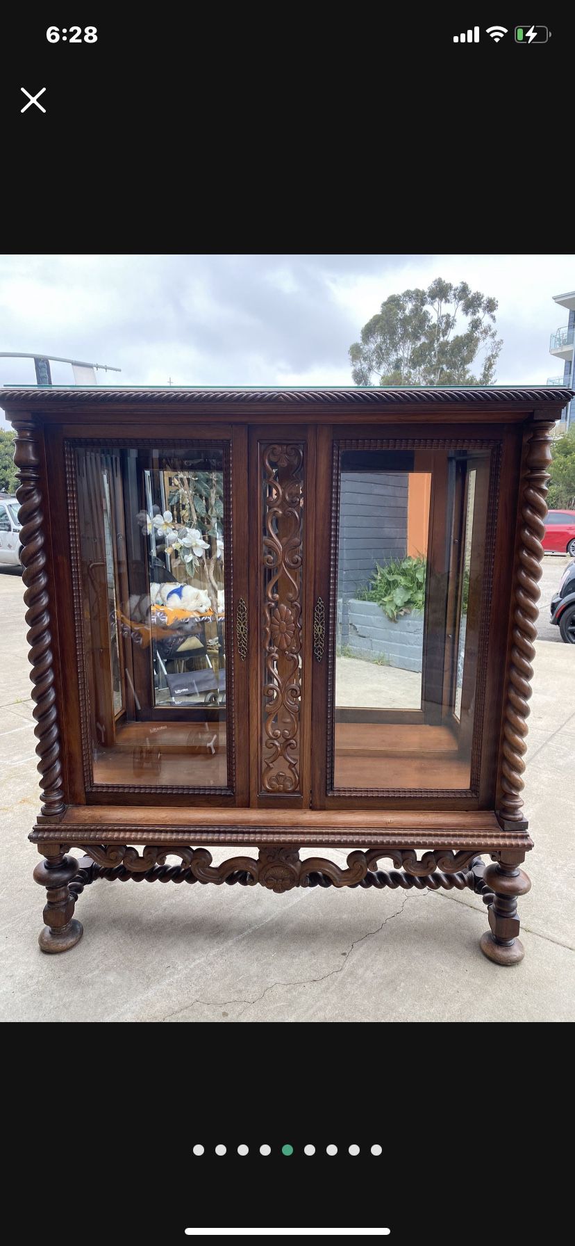 Amazing Solid, Antique Display Cabinet With Glass Shelves