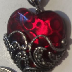 Vintage Sterling Silver 925 Pendant Red Heart