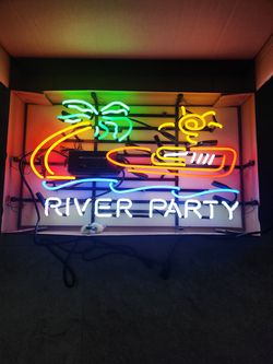 Real Glass Neon, Lake Party, 5 Color Neon, 16" X 28", Perfect For Man Cave Or Garage, new in box