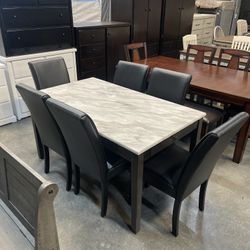 7pc Faux Marble Dining Set 