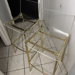 2 Acrylic And Gold Bar Height Chairs