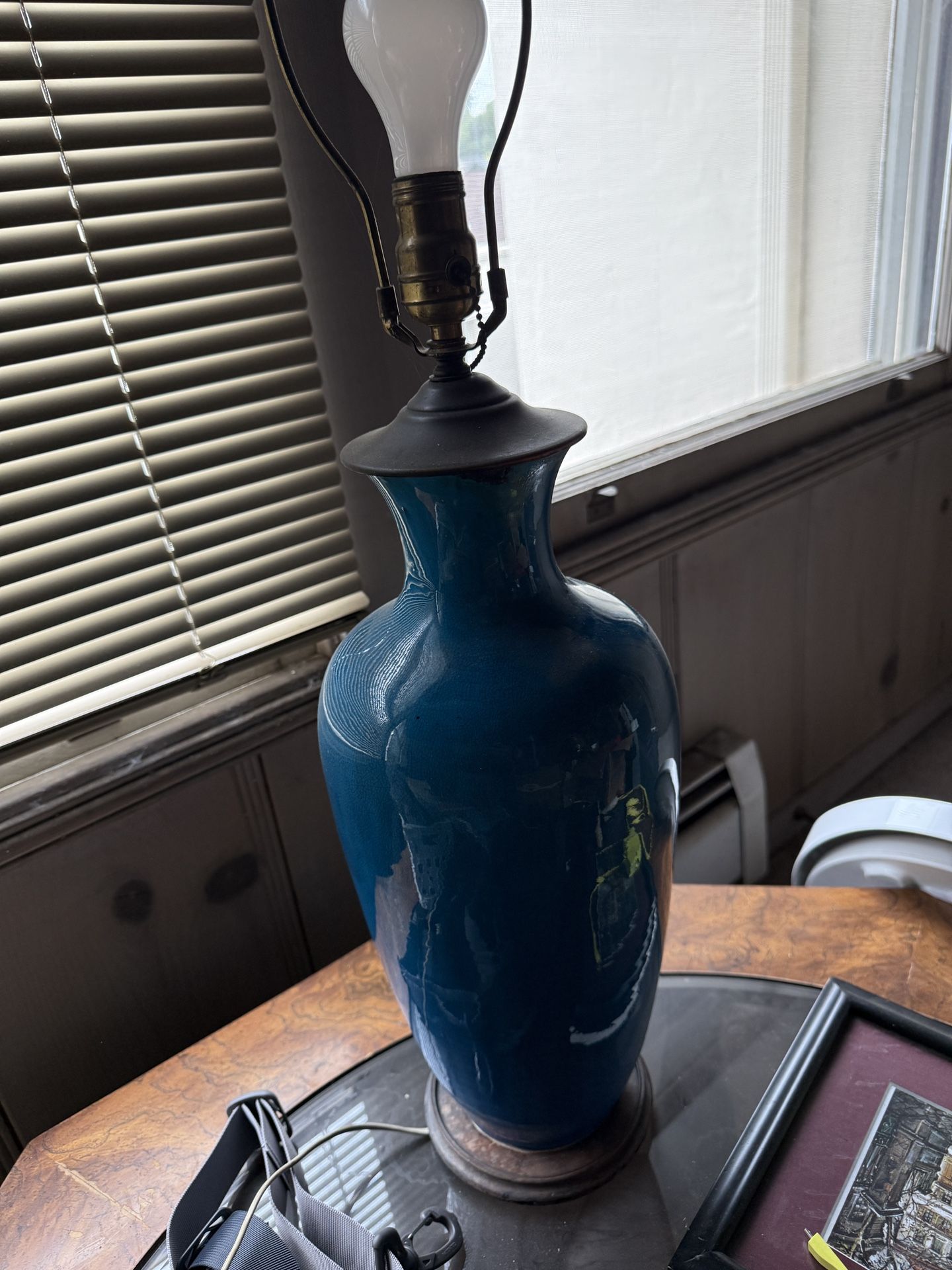 19th Century Turquoise Blue Porcelain Baluster Shaped Vase Lamp