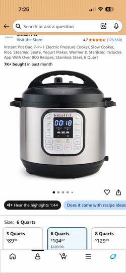 Instant pot pressure cooker 6 qt