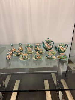 Vintage Hand-Painted Puente del Arzobispo Pottery Coffee & Condiment Set | 25 Pieces, Cerámica Cruz